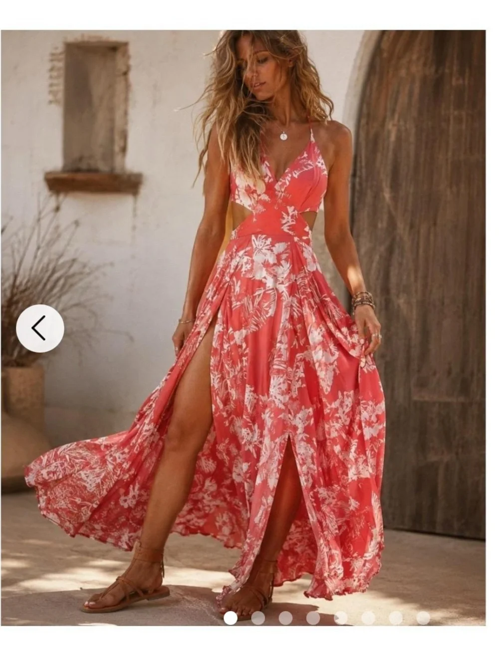 Free People xs  Coral Floral Halter Backless Maxi Dress - Picture 2 of 8